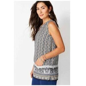 J. Jill 100% linen Sleeveless Tunic Top elephant floral print boho large petite